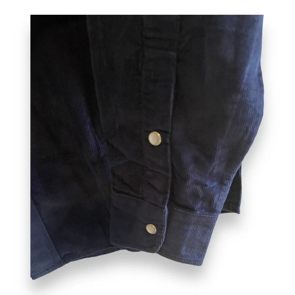 Criquet Men's Navy‎ Blue Corduroy Western Pearl Snap Button Down Shirt Small NWT